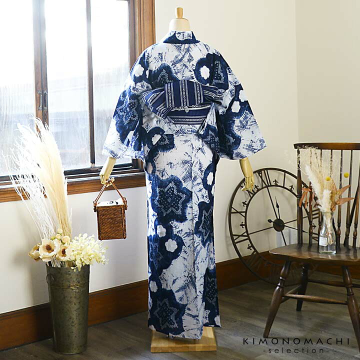 楽天市場】お仕立て上がり絞り浴衣単品「花 紺色（梵天）」有松絞り 