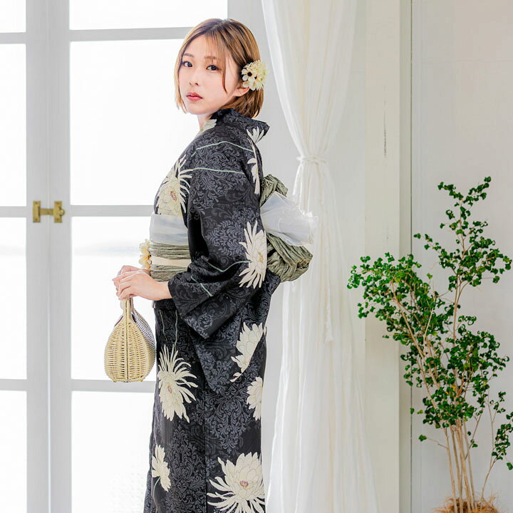 楽天市場】浴衣 レディース 女性浴衣単品「黒 アラベスク、ダリア」F 