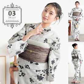 浴衣セット レディース 大きいサイズ 浴衣2点セット（浴衣＋しわ兵児帯）「糸菊に菊花紋・向日葵・雪輪に花の丸・秋草に虫かご」3L/4L KIMONOMACHI 京都きもの町 オリジナル 綿 大人可愛い レトロ モダン かわいい 個性的 花火【メール便不可】