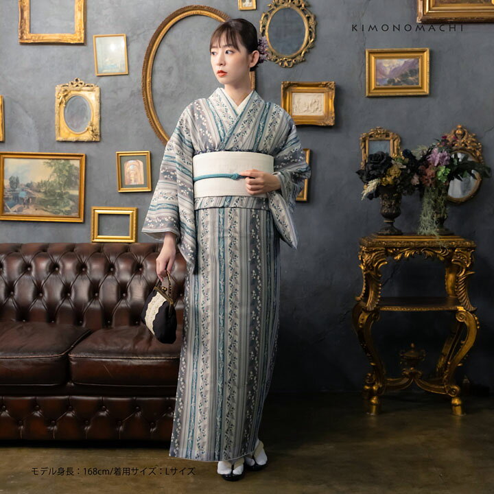楽天市場】洗える着物 セット「袷着物：縞すずらん パープル×グリーン 