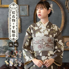 洗える着物 セット 大きいサイズ「袷着物＋半幅帯の2点セット 全8柄」KIMONOMACHI オリジナル きもの福袋から飛び出た着物単品 3L/4L 2025-2026新作 小紋 レディース キモノ【メール便不可】