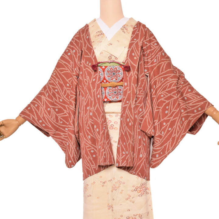 楽天市場】【Prices down2】【中古品】羽織 「紗綾形地紋 赤茶 葉 