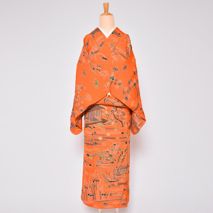 楽天市場】【Prices down2】【中古品】仕立て上がり 袷着物 「オレンジ 