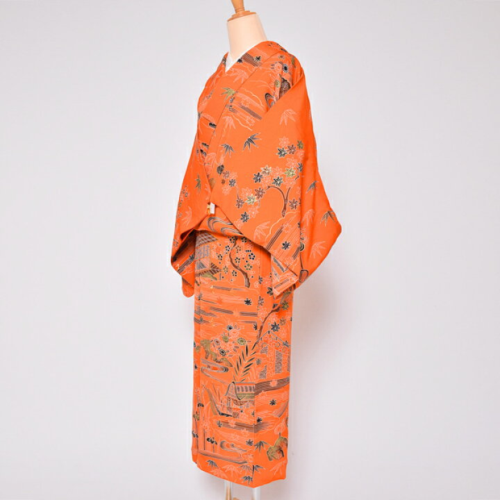 楽天市場】【Prices down2】【中古品】仕立て上がり 袷着物 「オレンジ 