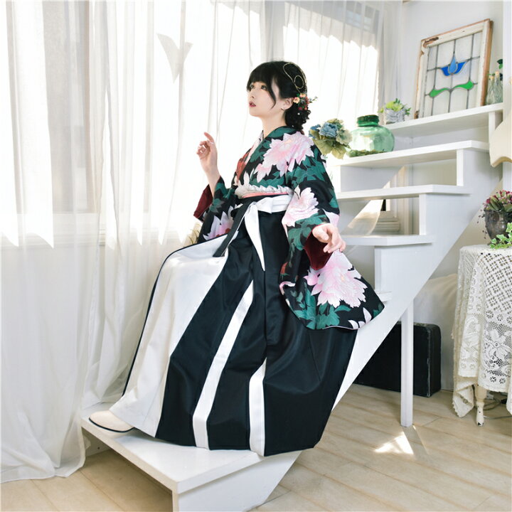 楽天市場】卒業袴 上下 3点セット バイカラー袴 牡丹柄 二尺袖着物 袴  