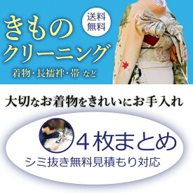 着物クリーニング 京洗い 4枚まとめ 着物 訪問着 紬 大島 小紋 付下げ 色無地 振袖 単衣着物 留袖 喪服 袴 長襦袢 帯 羽織 浴衣など きもの丸洗い 着物のお手入れ