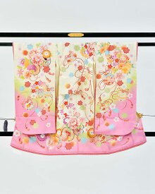【七五三の7歳着物レンタル】クリームとピンク系の可愛らしい着物　品番：7-205_kimono