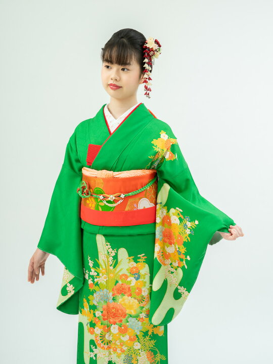 楽天市場】【レンタル】十三参り女の子の高級着物 緑色の十三参り 