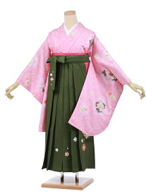 小学生 卒業式 袴セット レンタル 女の子 C100ピンク花×緑袴 着物レンタル 袴レンタル 小学校卒業式 ジュニア着物レンタル 小学生 卒業式 袴 レンタル 卒業式袴セット小学生 小学校卒業式 袴セット 【レンタル】