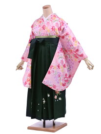 小学生 卒業式 袴セット レンタル 女の子 C144ピンク花×緑袴 着物レンタル 袴レンタル 小学校卒業式 ジュニア着物レンタル 小学生 卒業式 袴 レンタル 卒業式袴セット小学生 小学校卒業式 袴セット 【レンタル】