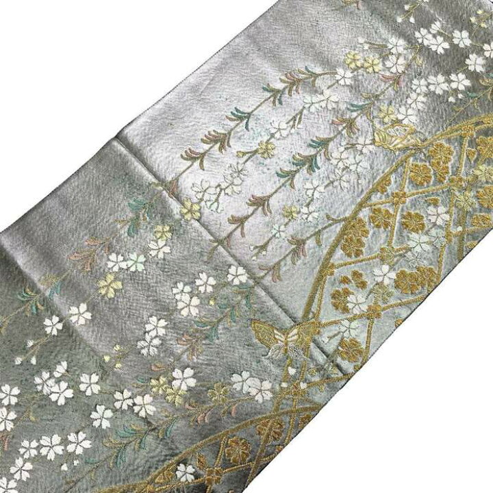 楽天市場】袋帯 手織 引箔 枝垂れ桜 蝶々 金糸 銀色 フォーマル O-4296  