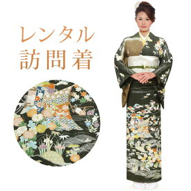 【レンタル】 訪問着 18点セット 訪問着レンタル フルセット h484 【往復送料無料】 訪問着 袷 Mサイズ レンタル 訪問着 正絹 茶 花柄 レンタル着物 結婚式 披露宴 お宮参り 七五三 入学式 卒業式