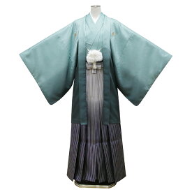 【レンタル】 紋付袴 9点セット【対応身長：170cm〜175cm】羽織袴レンタル フルセット men018-p （mb047-hb057）【往復送料無料】 羽織袴 レンタル 卒業袴 青 緑 青竹色 無地 ストライプ 羽織袴 紋 丸に違い鷹の羽 メンズ レンタル着物 結婚式 披露宴 卒業式
