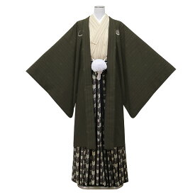 【レンタル】 成人式 紋付袴 9点セット【対応身長：170cm〜175cm】羽織袴レンタル フルセット men032-s （mb074-hb083）【往復送料無料】 二十歳 羽織袴 レンタル 成人式 袴 こげ茶 ベージュ ストライプ 矢絣 羽織袴 紋 20歳 メンズ レンタル着物 成人式 謝恩会