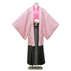 【レンタル】 成人式 紋付袴 9点セット【対応身長：170cm〜175cm】羽織袴レンタル フルセット men089-s （mb095-hb104）【往復送料無料】 二十歳 羽織袴 レンタル 成人式 袴 ピンク 幾何学 ストライプ 羽織袴 紋 丸に違い鷹の羽 20歳 メンズ レンタル着物 成人式 謝恩会