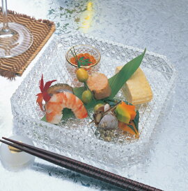 籠目八寸 CR ガラスプレート ガラス お皿 綺麗 かわいい 高級 おしゃれ デザイン インテリア テーブルコーディネート ミシュラン レストラン お寿司 お刺身 サラダ カルパッチョ 冷製パスタ ケーキ デザート サプライズプレート 琥珀糖 キラキラ 透明 インスタ映え 210300