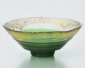 《日本製》金箔鉢　緑溜（直径約150mm）【ガラス 器】【ガラス 鉢】【ハンドメイド】