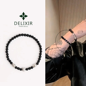 【期間限定価格】【DELIXIR】ブレスレット アクセサリー 送料無料 ネコポス便 プレゼント 贈り物 韓国 韓国雑貨 Thin Onyx Layered Bracelet