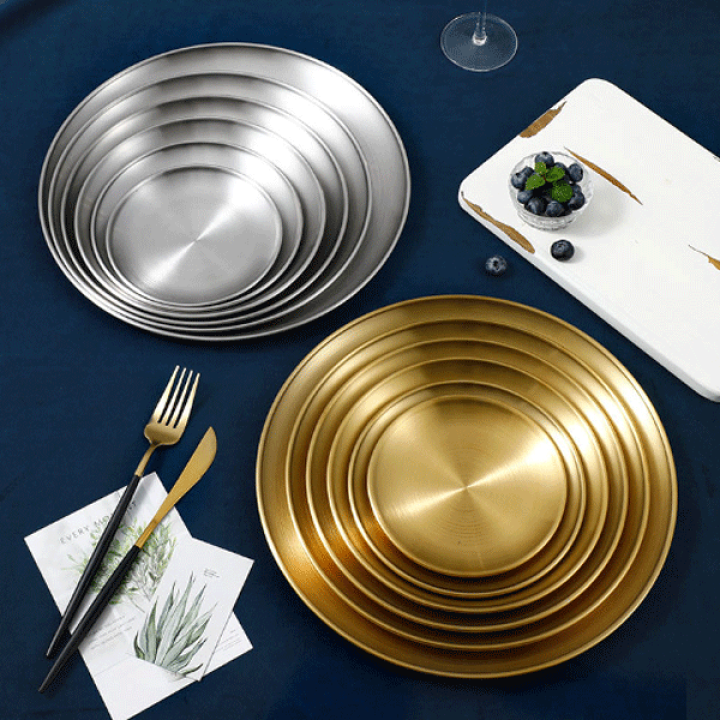韓国食器 楽天市場】韓国直輸入！ 韓国式 ステンレス お皿 ゴールド シルバー 全