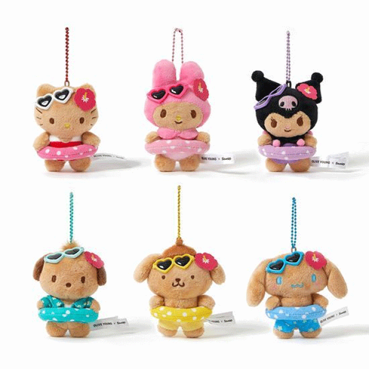 オリーブヤング　日焼けシナモン　キーホルダー オリーブヤング サンリオコラボ ぬいぐるみキーホルダー