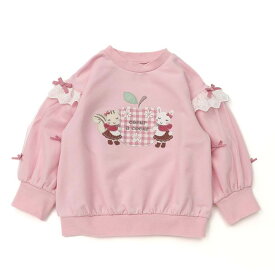【30%OFF SALE】coeur a coeur (クーラクール ) 袖チュールトレーナー (80〜110cm) 女の子 80 90 100 110 キムラタン 子供服 こども リボン りんご うさぎ りす フリル かわいい 通園 通学
