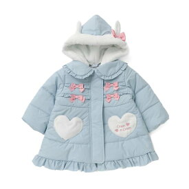 coeur a coeur (クーラクール ) 中綿コート (90〜110cm) 女の子 90 100 110 キムラタン 子供服 キッズ 子ども こども フード付き フード取り外し可能 撥水加工 冬用コート ベビー ベビー リボン フリル かわいい あたたかい ダウン ダウンコート