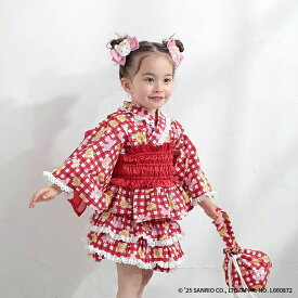 coeur a coeur (クーラクール ) マイメロディ 浴衣ドレス4点セット (80〜120cm) 女の子 80〜90 100〜110 120 キムラタン 子供服 浴衣 キュロット 帯 巾着 サンリオ コラボ