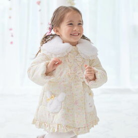 coeur a coeur (クーラクール ) フラワープリントうさみみ中綿コート (90〜110cm) 女の子 90 100 110 キムラタン 子供服 防寒 女児 ギフト おすすめ うさぎ 通園 幼稚園 おでかけ 姉妹 おそろい リボン フード取り外し 撥水加工 暖かい 花柄 かわいい アウター レース