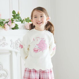 coeur a coeur (クーラクール ) ピアノアップリケトレーナー (80〜110cm) 女の子 80 90 100 110 キムラタン 子供服 女児 女の子 通園 通学 保育園 音楽 うさぎ リボン 冬 かわいい トップス 音符 フリル スカラップ