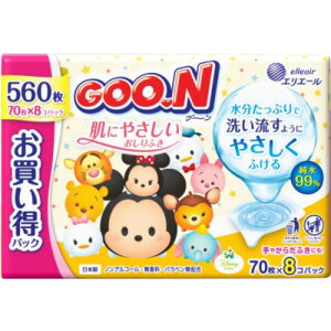 大王製紙 グーン 肌にやさしいおしりふき 70枚 8P