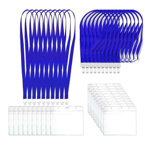 Matunoki ネームホルダー IDカードホルダー 名札ホルダー 首掛け ネックストラップ名札 スタッフ 社員証 名刺 展示会 パス ソフトケース 入れ 防水 透明 横型 100枚 ブルー