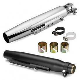 バイク 汎用 テーパード スリップオンマフラー 差込内径36-45mm 全長435mm アメリカン クラシック 黒 銀 ブラック メッキ シルバー バルカン400 ドラッグスター400 シャドウ400 スティード400 ハーレー SR400 SR500 W400 W650 W800 レブル ビラーゴ イントルーダー