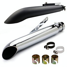 バイク 汎用 ターンアウト スリップオンマフラー 差込内径36-45mm 全長500mm アメリカン クラシック 黒 銀 ブラック メッキ シルバー バルカン400 ドラッグスター400 シャドウ400 スティード400 ハーレー SR400 SR500 W400 W650 W800 レブル ビラーゴ イントルーダー