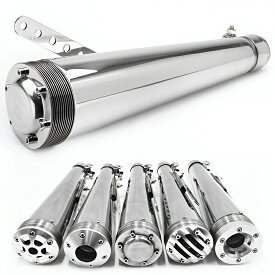 バイク 汎用 スリップオンマフラー サイレンサー レトロ ヴィンテージ 差込内径38-45mm 全長430mm アメリカン クラシック 銀 メッキ シルバー バルカン ドラッグスター シャドウ スティード ハーレー SR400 SR500 W400 W650 W800 レブル ビラーゴ イントルーダー
