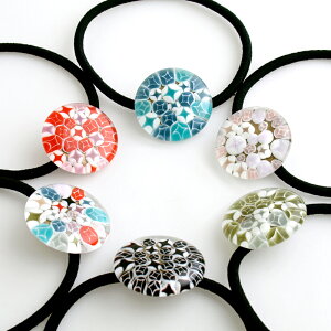 【Japan ミルフィオリ ヘアゴム 01(七宝)】とんぼ玉 ヘアゴム 大人っぽい 冬 ガラス かわいい 花 ハンドメイド キッズ 大人 女性 和 日本 ヘアアクセサリー 着物 髪飾り 成人式 和装