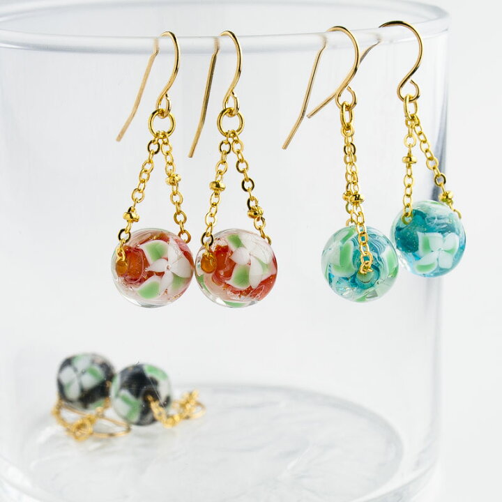 楽天市場】【花雫 mini ピアス / イヤリング 01】ガラス ピアス 秋 
