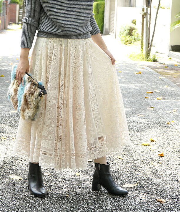 楽天市場 Cawaii French アンティーク感のある総レーススカート ベージュ ブラック キナリナ 他にはない大人服通販