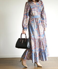 楽天市場 ブルー 柄ペイズリー ワンピース レディースファッション の通販