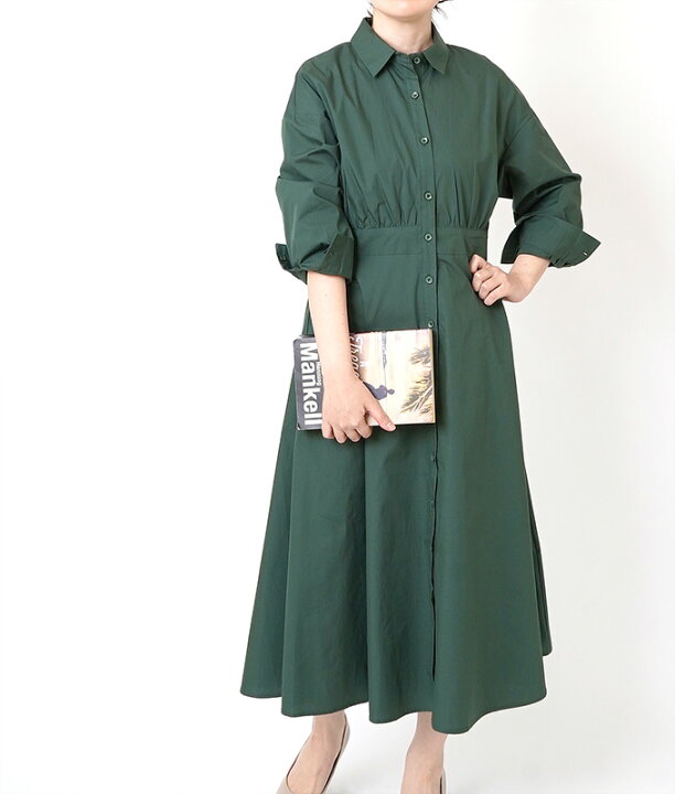 楽天市場 Cawaii French 深いグリーンのロングシャツワンピース グリーン キナリナ 他にはない大人服通販