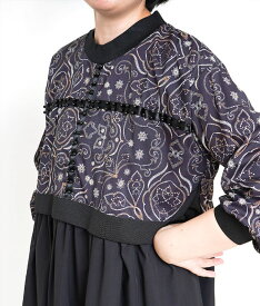 「cawaii french」オリエンタルな柄のビーズ刺繍チュニックブラウス【ブラック】【送料無料】