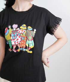 「cawaii french」大人な遊び心 カラフルピエロのチュールTシャツ【ブラック】【送料無料】