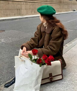 �������� �A�E�^�[ �R�[�g �W���P�b�g �{�A 2way ���o�[�V�u�� �G�R���U�[ ������� �t�F�C�N���[�g�� �x�[�W�� �u���E���ucawaii french�v