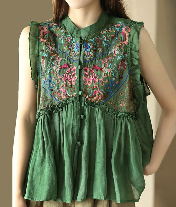 楽天市場】送料無料 ブラウス トップス ノースリーブ 花 刺繍 カラフル  