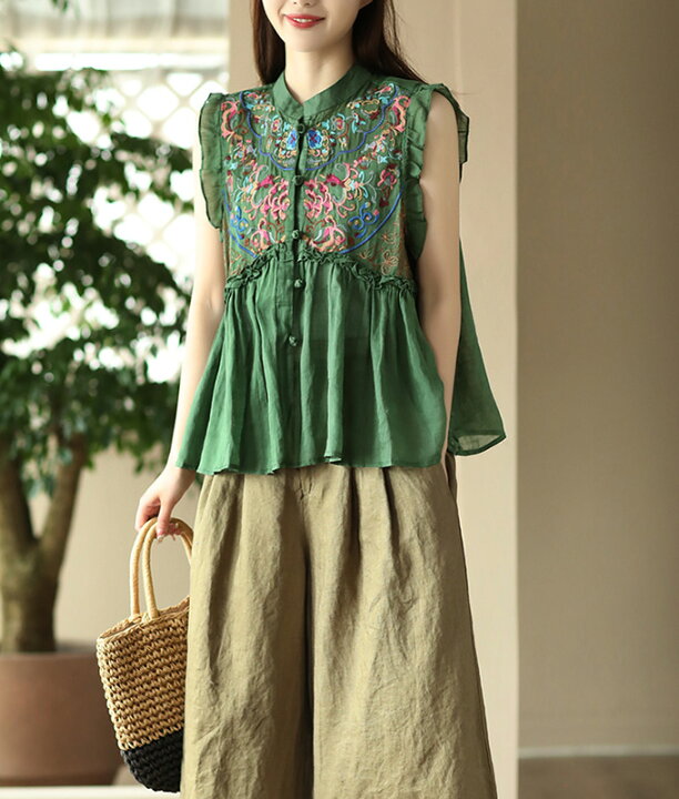 楽天市場】送料無料 ブラウス トップス ノースリーブ 花 刺繍 カラフル  