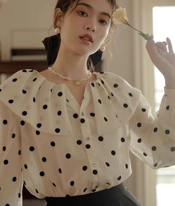 楽天市場】送料無料トップス シャツ ブラウス ドット 水玉 総柄  