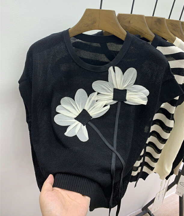 楽天市場】送料無料 ニット サマーニット 半袖 丸首 フレンチスリーブ  