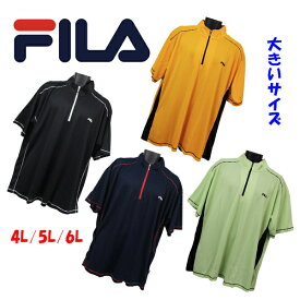 FILA ZIP UP 半袖ポロシャツ 大きいサイズ 4L 5L 6L フィラ ワンポイント 半袖 ハーフジップ メッシュ T シャツ