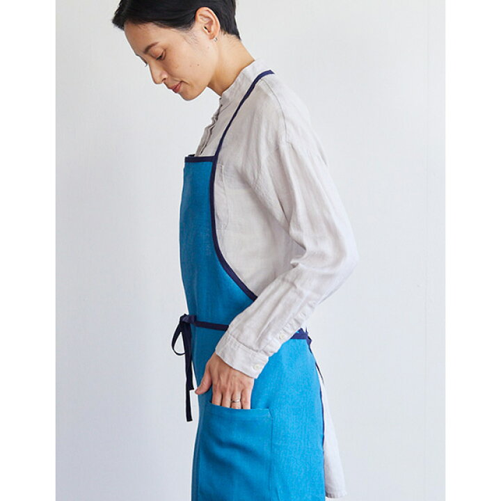 Fog Linen Work ネイビー リネン フォグリネンワーク メンズ おしゃれ カフェ ワンピース 麻 紐なし レディース かわいい シンプル 無地 かぶり リネンオーバーエプロン Lka116 104 女性用 男女兼用 男性用