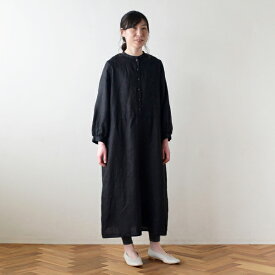 ■キナル別注■ fog linen work（フォグリネンワーク） くるみボタンのボックスワンピース ブラック［ZKINARU208-17］