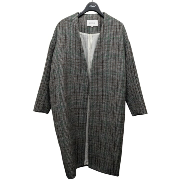 楽天市場】【中古】ENFOLDグレンチェックノーカラーコート グレー 